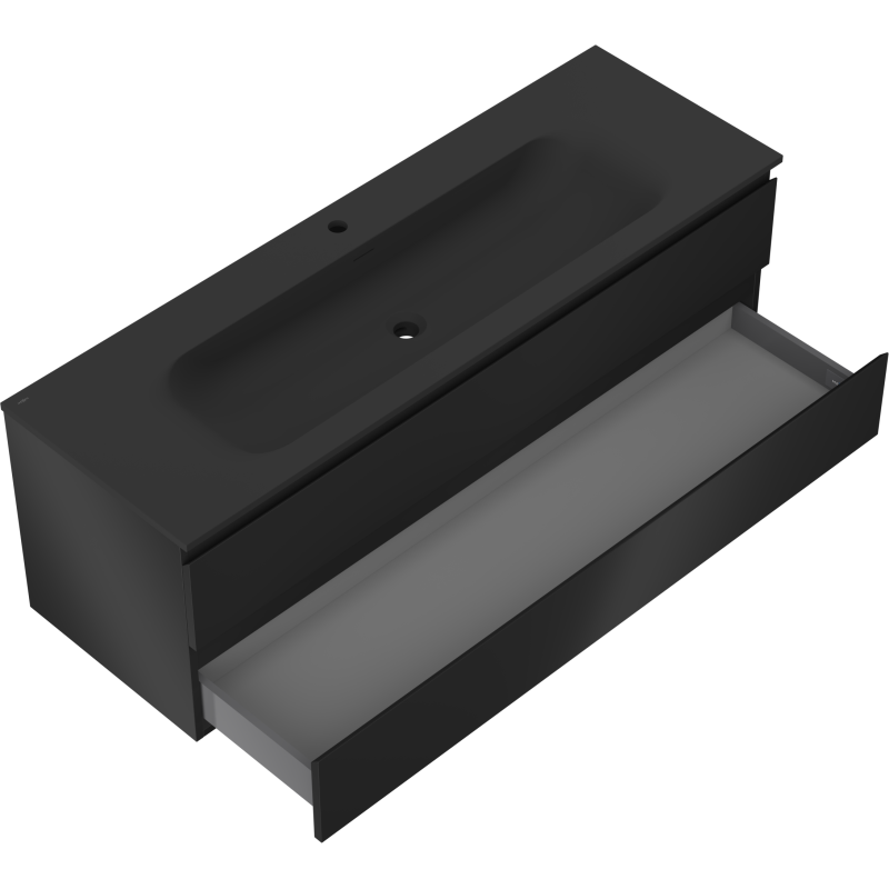 Mexen Orio Badezimmerunterschrank 140 cm mit Waschbecken Vela, 2 Schubladen, schwarz matt - 91A10-14047-2-BFF71-W23M71