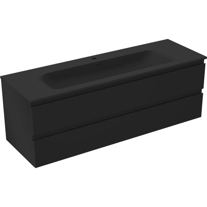 Mexen Orio Badezimmerunterschrank 140 cm mit Waschbecken Vela, 2 Schubladen, schwarz matt - 91A10-14047-2-BFF71-W23M71