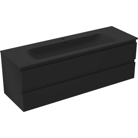 Mexen Orio Badezimmerunterschrank 140 cm mit Waschbecken Vela, 2 Schubladen, schwarz matt - 91A10-14047-2-BFF71-W23M71