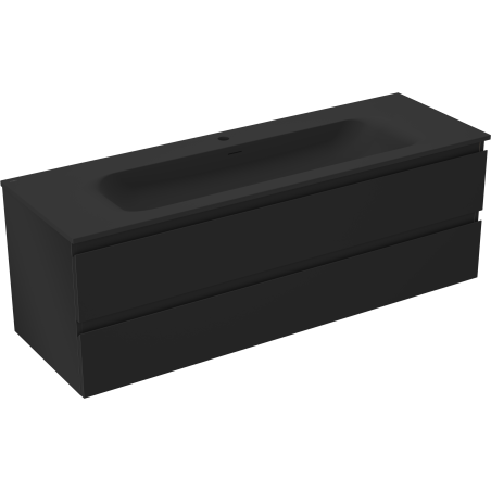 Mexen Orio bathroom cabinet 140 cm with Vela sink, 2 drawers, matte black - 91A10-14047-2-BFF71-W23M71