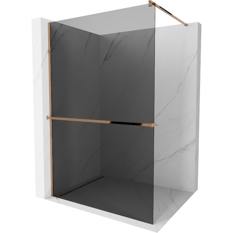 Mexen Kioto+ panel de ducha con estante Walk-in 100 x 200 cm, grafito, oro rosa - 800-100-121-60-40