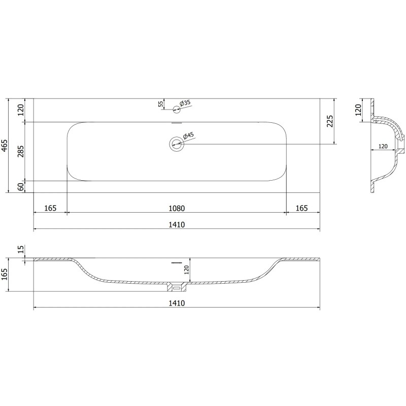 Mexen Orio armario de baño 140 cm con lavabo Vela, 2 cajones, negro mate - 91A10-14047-2-BFF71-W23M71