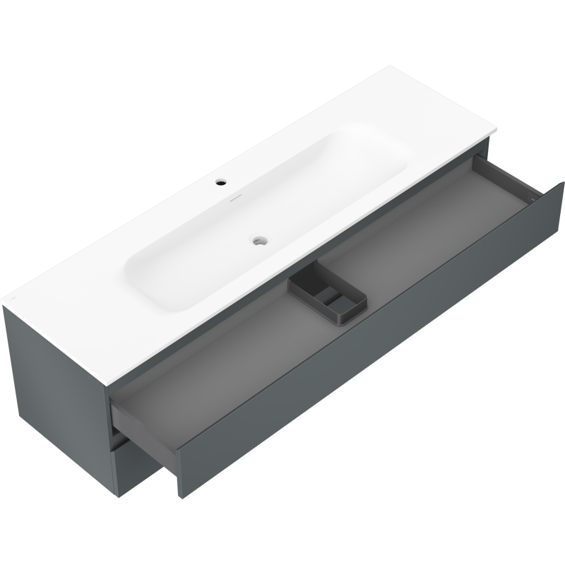 Mexen Orio 160 cm bathroom cabinet with Vela washbasin, 2 drawers, matte graphite/white matte - 91A10-16047-2-BFF66-W23M01