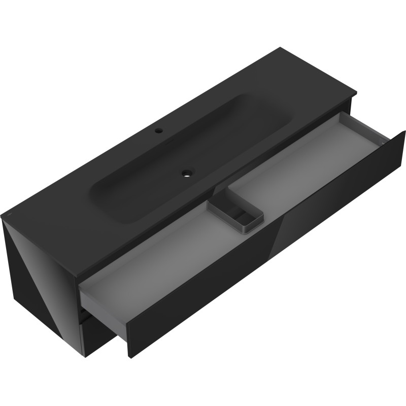 Mexen Orio badkamerkast 160 cm met wastafel Vela, 2 laden, zwart glans/zwart mat - 91A10-16047-2-BFF70-W23M71