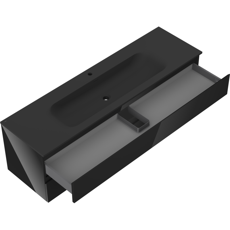 Mexen Orio badkamerkast 160 cm met wastafel Vela, 2 lades, zwart glans/zwart mat - 91A10-16047-2-BFF70-W23M71