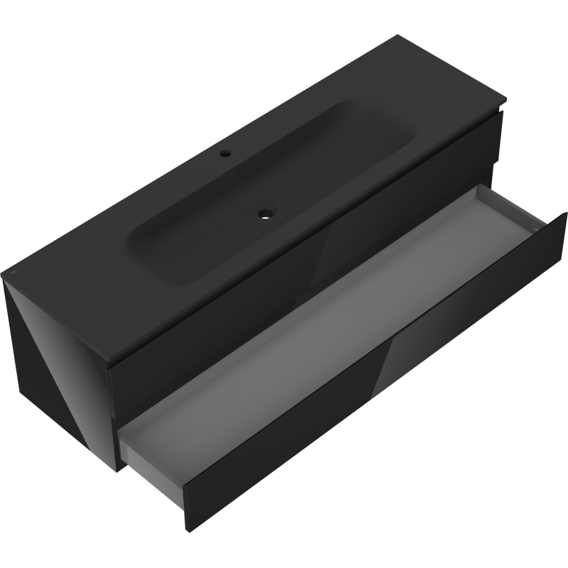 Mexen Orio armadietto da bagno 160 cm con lavabo Vela, 2 cassetti, nero lucido/nero opaco - 91A10-16047-2-BFF70-W23M71