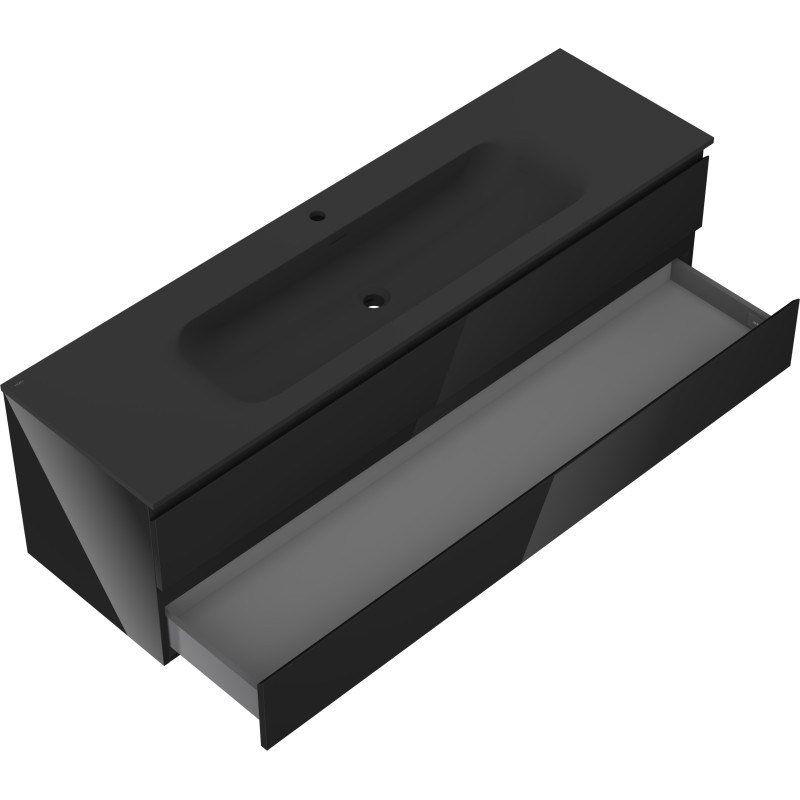 Mexen Orio armario de baño de 160 cm con lavabo Vela, 2 cajones, negro brillo/negro mate - 91A10-16047-2-BFF70-W23M71