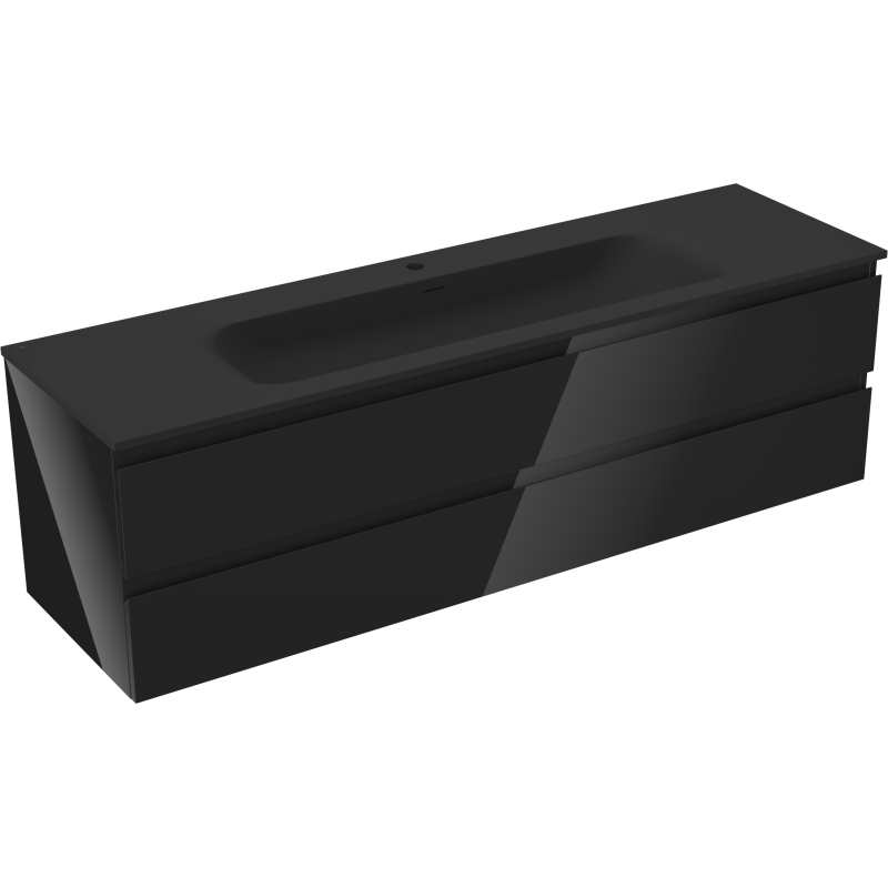 Mexen Orio meuble de salle de bain 160 cm avec lavabo Vela, 2 tiroirs, noir brillant/noir mat - 91A10-16047-2-BFF70-W23M71