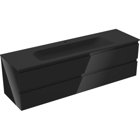 Mexen Orio meuble de salle de bain 160 cm avec lavabo Vela, 2 tiroirs, noir brillant/noir mat - 91A10-16047-2-BFF70-W23M71