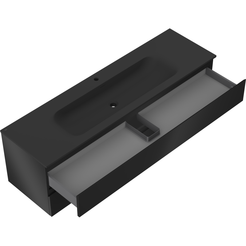 Mexen Orio 160 cm Bathroom Cabinet with Vela Sink, 2 Drawers, Black Matte - 91A10-16047-2-BFF71-W23M71