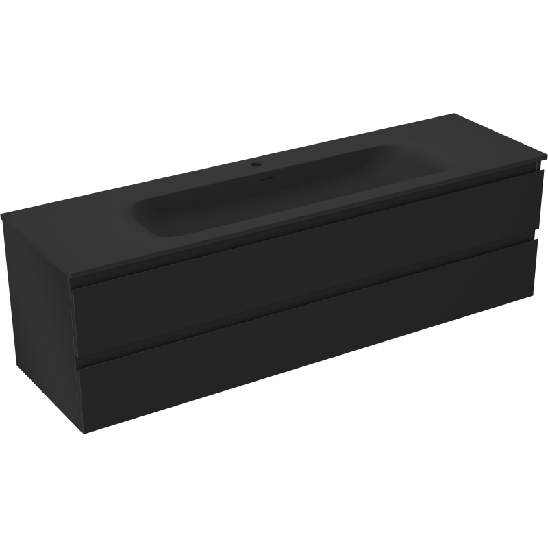 Mexen Orio 160 cm Bathroom Cabinet with Vela Sink, 2 Drawers, Black Matte - 91A10-16047-2-BFF71-W23M71