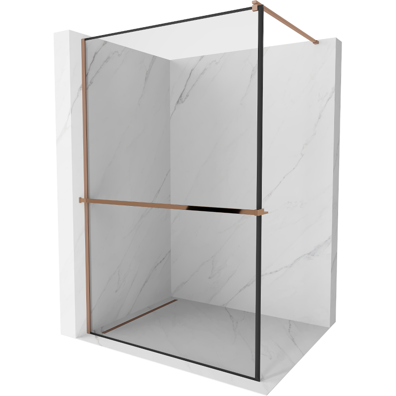 Mexen Kioto+ Duschwand mit Regal Walk-in 80 x 200 cm, schwarzer Rahmen, Roségold - 800-080-121-60-70