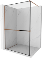 Mexen Kioto+ parete doccia con mensola Walk-in 100 x 200 cm, cornice nera, oro rosa - 800-100-121-60-70