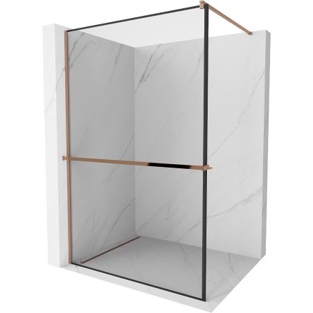 Mexen Kioto+ pantalla de ducha con estante Walk-in 130 x 200 cm, marco negro, oro rosa - 800-130-121-60-70