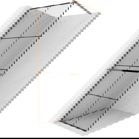 Mexen Kioto+ Suihkuseinä hyllyllä Walk-in 80 x 200 cm, musta ruudukko, ruusukulta - 800-080-121-60-77