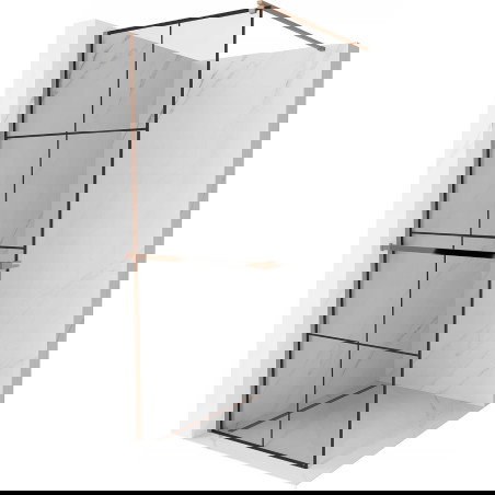 Mexen Kioto+ Duschwand mat Regal Walk-in 70 x 200 cm, schwaarzt Gitter, rosa Gold - 800-070-121-60-77