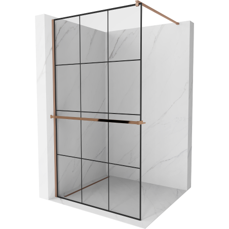 Mexen Kioto+ shower screen with shelf Walk-in 100 x 200 cm, black grid, pink gold - 800-100-121-60-77