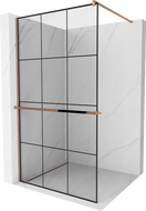 Mexen Kioto+ zidna ploča za tuširanje s policom Walk-in 100 x 200 cm, crna mreža, ružičasto zlato - 800-100-121-60-77