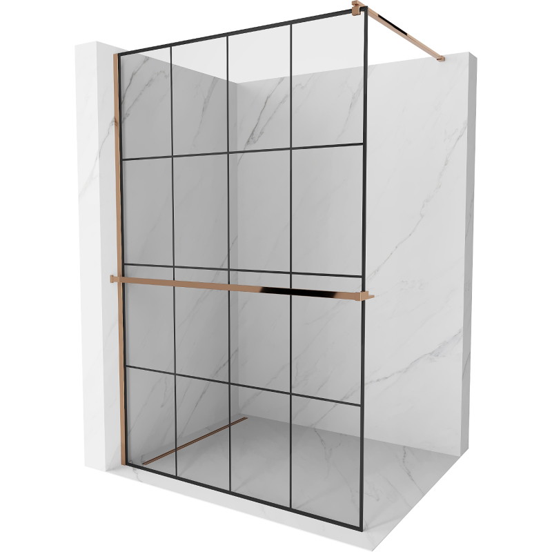 Mexen Kioto+ dušisein riiuliga Walk-in 130 x 200 cm, must ruudustik, roosa kuld - 800-130-121-60-77