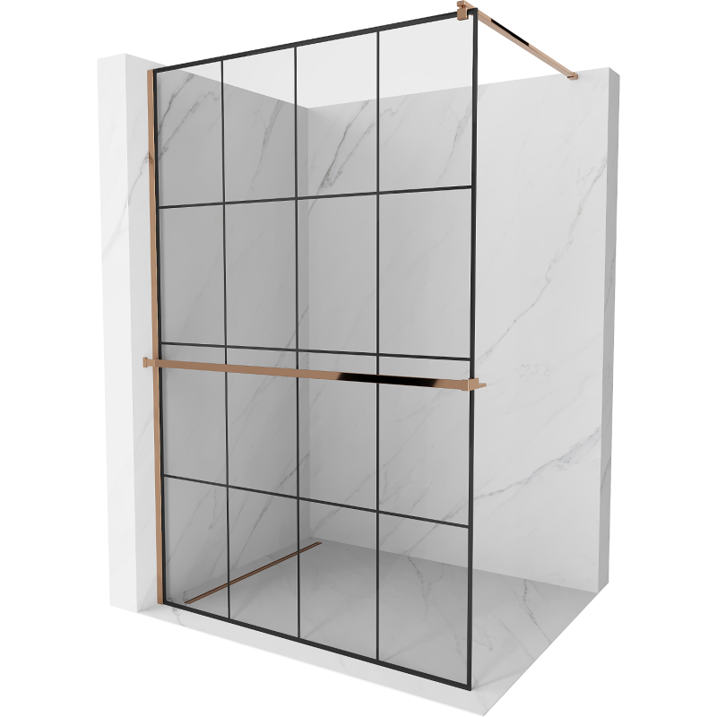 Mexen Kioto+ douchescherm met plank Walk-in 140 x 200 cm, zwart raster, roze goud - 800-140-121-60-77