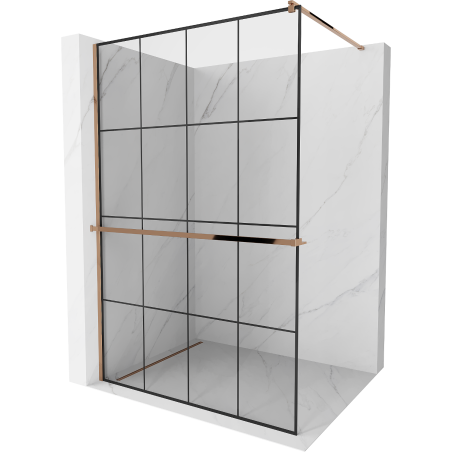 Mexen Kioto+ douchescherm met plank Walk-in 140 x 200 cm, zwart raster, roze goud - 800-140-121-60-77