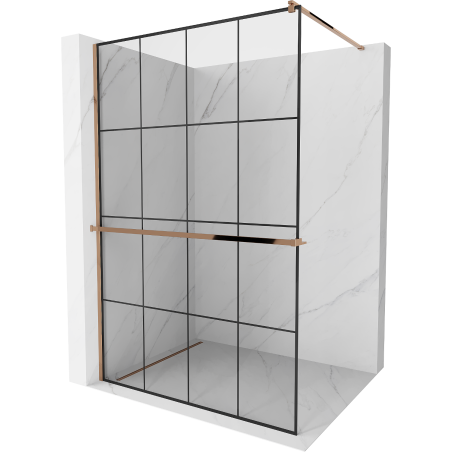 Mexen Kioto+ Duschwand mit Ablage Walk-in 140 x 200 cm, schwarze Karos, Roségold - 800-140-121-60-77