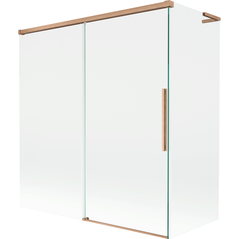 Mexen Rox L badwand 2-delig schuifbaar 150 + 70 x 150 cm, transparant, geborsteld koper - 8C9L-150-070-65-00