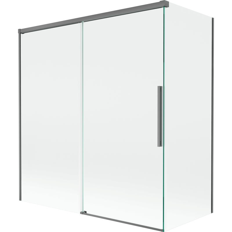 Mexen Rox kaksiosainen liukuovi-ammesuoja 150 + 70 x 150 cm, läpinäkyvä, gun metal - 8C9-150-070-95-00