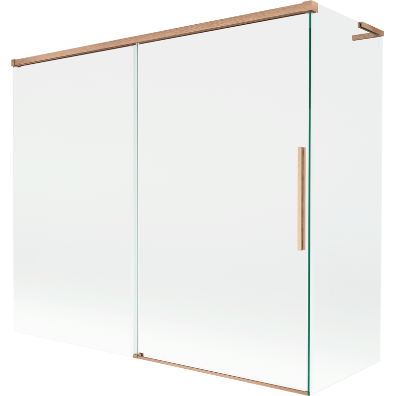 Mexen Rox L 2-osainen liukuva kylpyammeen suoja 180 + 80 x 150 cm, läpinäkyvä, harjattu kupari - 8C9L-180-080-65-00