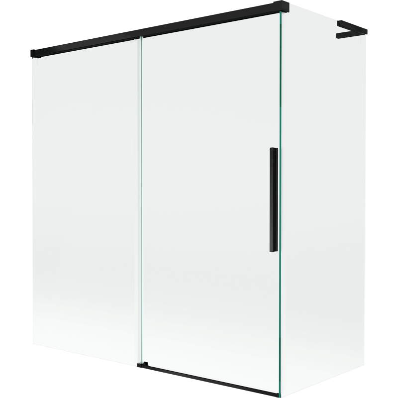 Mexen Rox L badwand 2-delige schuif 150 + 70 x 150 cm, transparant, zwart - 8C9L-150-070-70-00