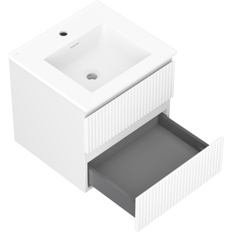 Mexen Rivel gabinete de baño de 50 cm con lavabo Otis, 2 cajones, ranurado, blanco mate - 91A20-05047-2-BFF01-W18M01