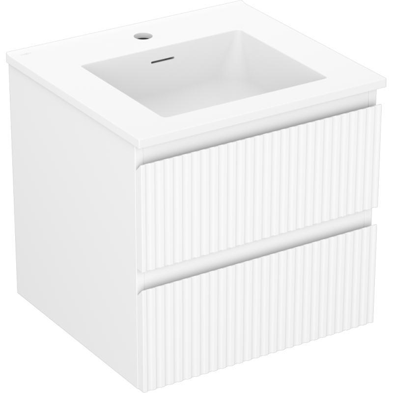 Mexen Rivel Badezimmerschrank 50 cm mit Waschbecken Otis, 2 Schubladen, lamellenförmig, weiß matt - 91A20-05047-2-BFF01-W18M01