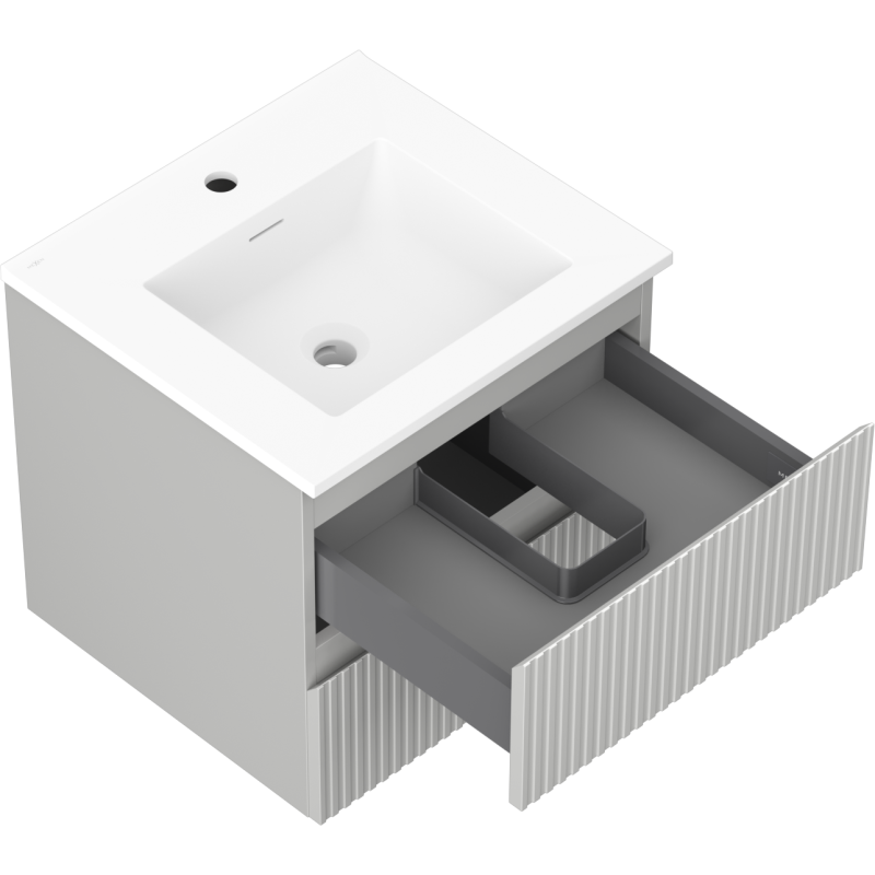 Mexen Rivel mueble de baño de 50 cm con lavabo Otis, 2 cajones, ranurado, gris mate/blanco mate - 91A20-05047-2-BFF62-W18M01