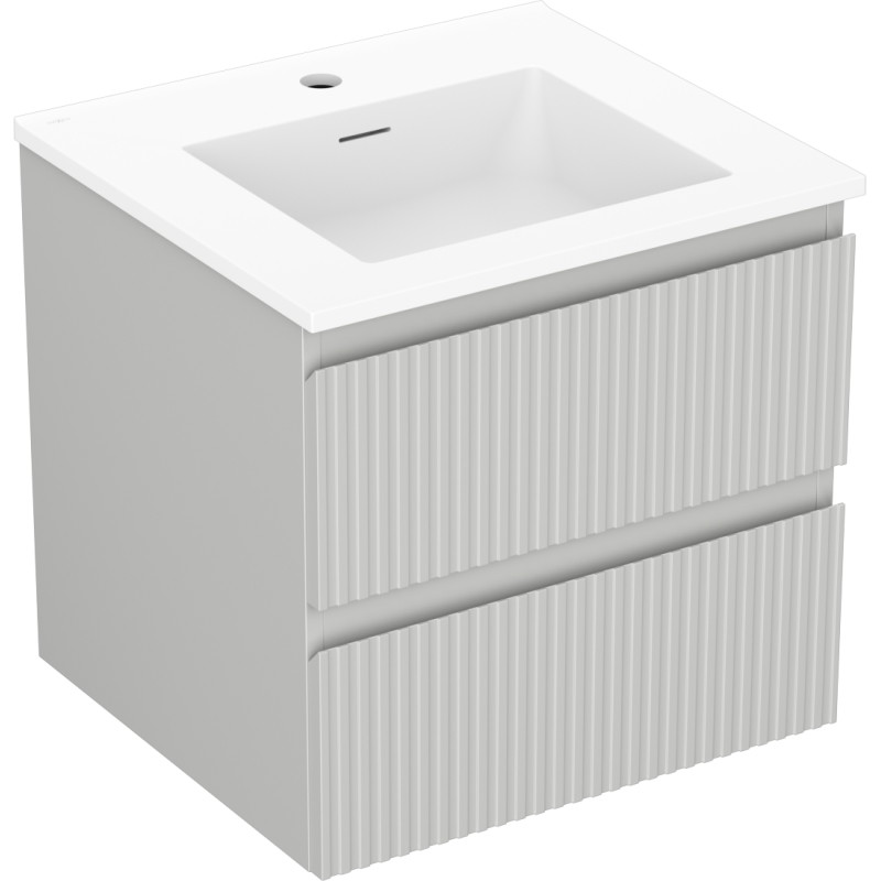 Mexen Rivel badkamerkast 50 cm met wastafel Otis, 2 laden, geribbeld, grijs mat/wit mat - 91A20-05047-2-BFF62-W18M01