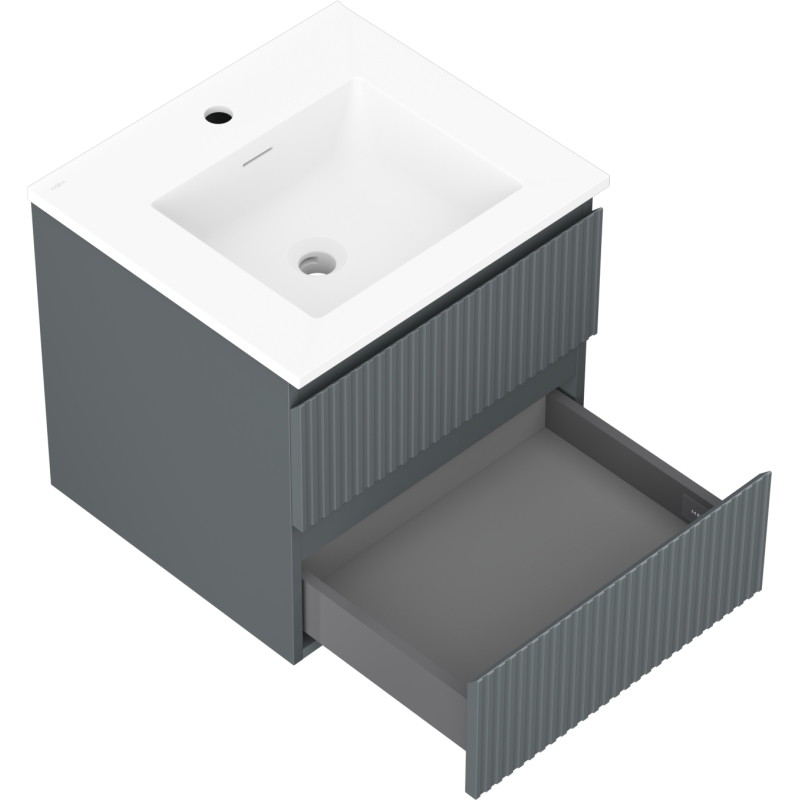 Mexen Rivel armario de baño de 50 cm con lavabo Otis, 2 cajones, ranurado, grafito mate/blanco mate