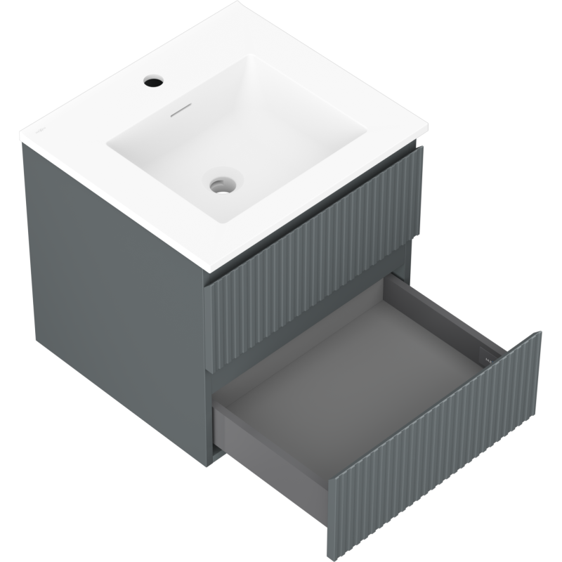 Mexen Rivel mueble de baño de 50 cm con lavabo Otis, 2 cajones, ranurado, grafito mate/blanco mate - 91A20-05047-2-BFF66-W18M01