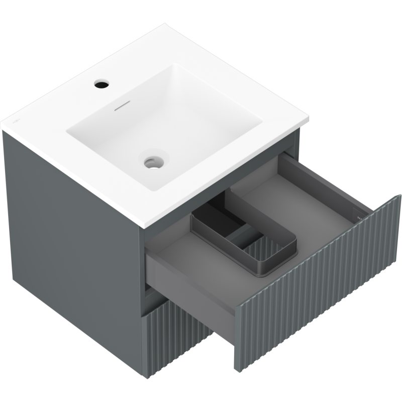 Mexen Rivel kylpyhuonekaappi 50 cm pesualtaalla Otis, 2 laatikkoa, uurrettu, grafiitinharmaa matta / valkoinen matta