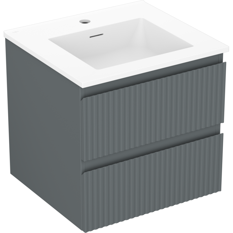 Mexen Rivel badkamerkast 50 cm met Otis wastafel, 2 lades, geribbeld, grafiet mat/wit mat - 91A20-05047-2-BFF66-W18M01