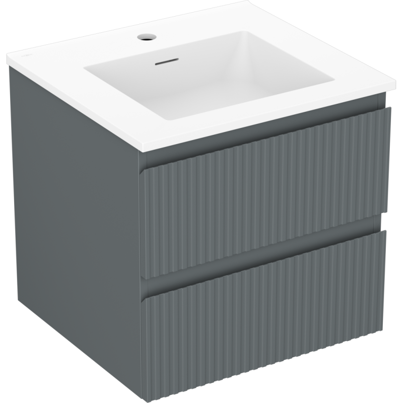 Mexen Rivel mueble de baño de 50 cm con lavabo Otis, 2 cajones, ranurado, grafito mate/blanco mate - 91A20-05047-2-BFF66-W18M01