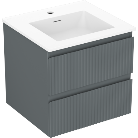 Mexen Rivel badkamerkast 50 cm met Otis wastafel, 2 lades, geribbeld, grafiet mat/wit mat - 91A20-05047-2-BFF66-W18M01