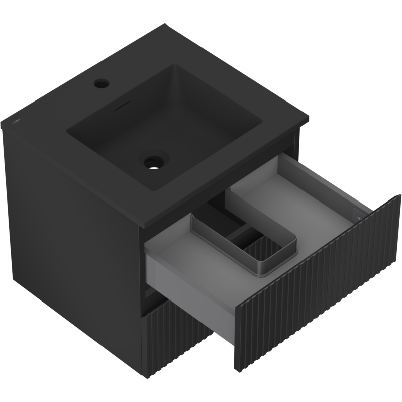 Mexen Rivel armario de baño de 50 cm con lavabo Otis, 2 cajones, acanalado, negro mate - 91A20-05047-2-BFF71-W18M71