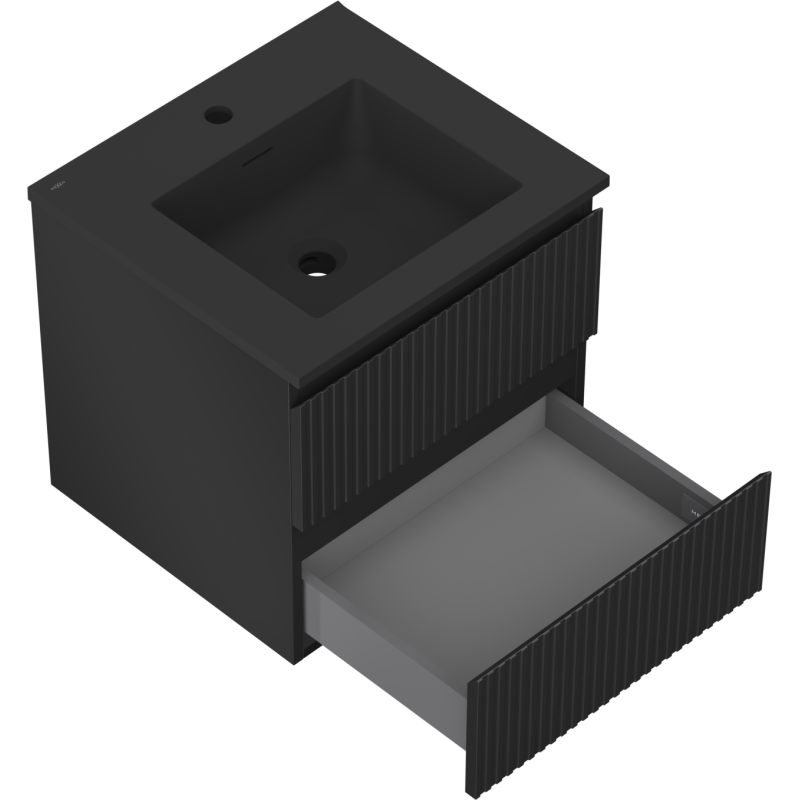 Mexen Rivel armario de baño de 50 cm con lavabo Otis, 2 cajones, acanalado, negro mate - 91A20-05047-2-BFF71-W18M71