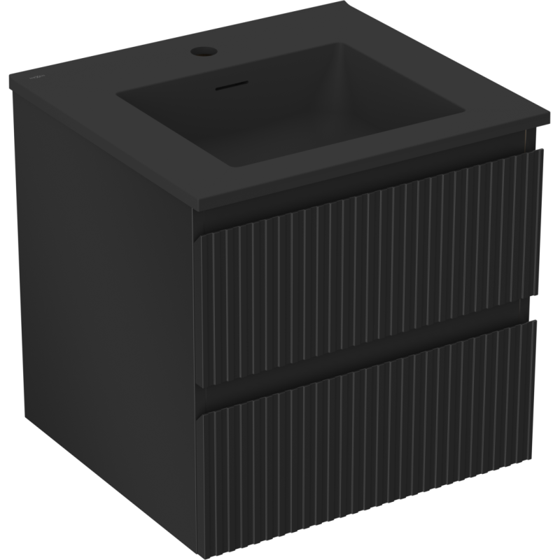 Mexen Rivel Badezimmerschrank 50 cm mit Waschbecken Otis, 2 Schubladen, geriffelt, schwarz matt - 91A20-05047-2-BFF71-W18M71