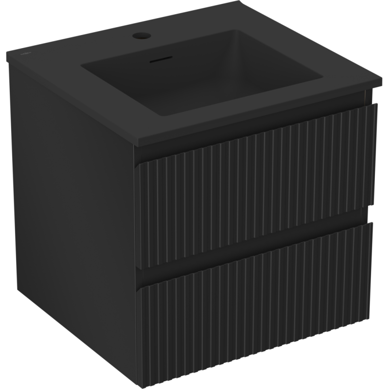 Mexen Rivel badkamerkast 50 cm met wastafel Otis, 2 laden, geribbeld, zwart mat - 91A20-05047-2-BFF71-W18M71