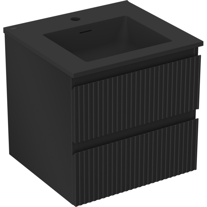 Mexen Rivel meuble de salle de bains 50 cm avec lavabo Otis, 2 tiroirs, nervuré, noir mat - 91A20-05047-2-BFF71-W18M71