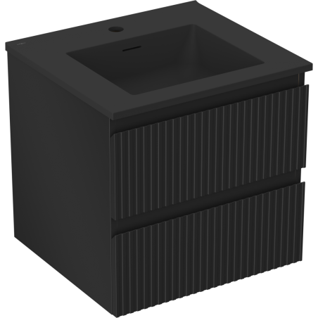 Mexen Rivel 50 cm Bathroom Cabinet with Otis Sink, 2 Drawers, Fluted, Matte Black - 91A20-05047-2-BFF71-W18M71