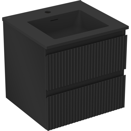 Mexen Rivel Badezimmerschrank 50 cm mit Waschbecken Otis, 2 Schubladen, geriffelt, schwarz matt - 91A20-05047-2-BFF71-W18M71