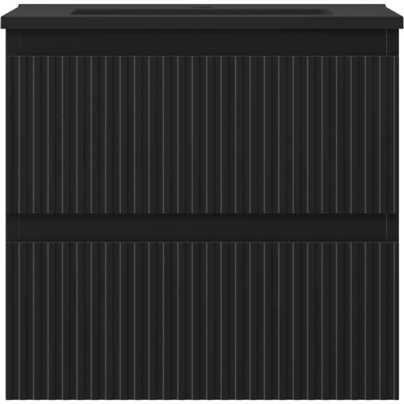 Mexen Rivel meuble de salle de bains 50 cm avec lavabo Otis, 2 tiroirs, nervuré, noir mat - 91A20-05047-2-BFF71-W18M71