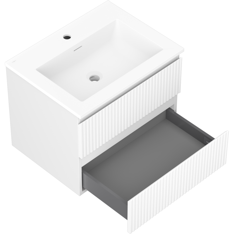 Mexen Rivel armario de baño 60 cm con lavabo Otis, 2 cajones, acanalado, blanco mate - 91A20-06047-2-BFF01-W18M01