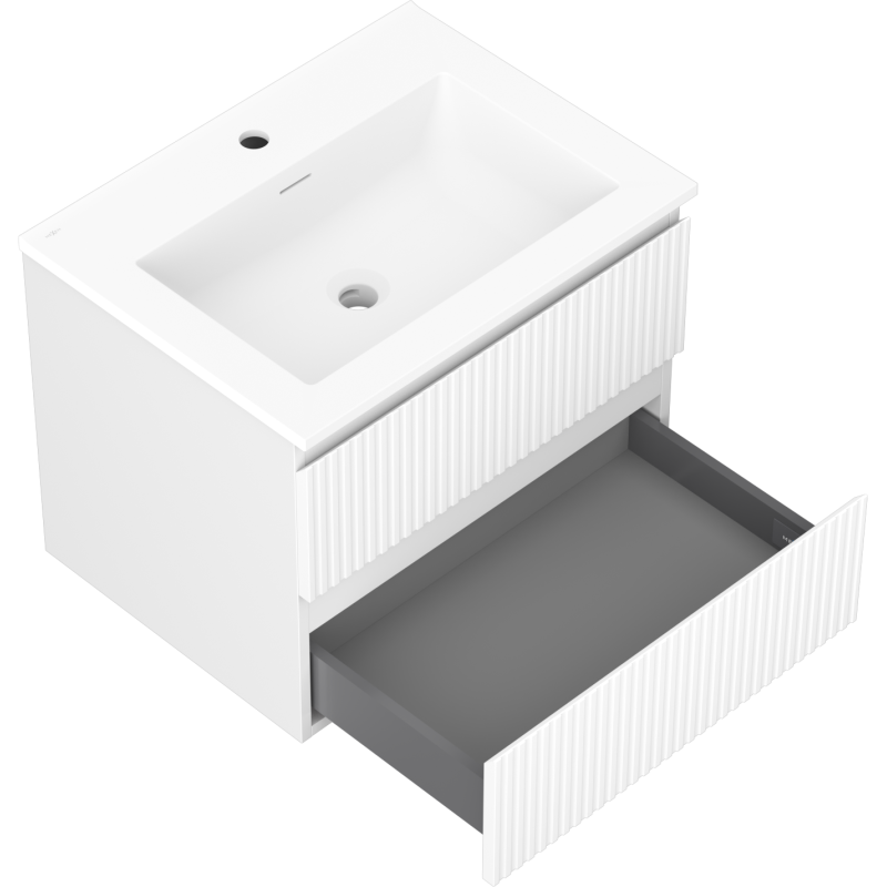 Mexen Rivel Badezimmerschrank 60 cm mit Waschbecken Otis, 2 Schubladen, gerillt, weiß matt - 91A20-06047-2-BFF01-W18M01